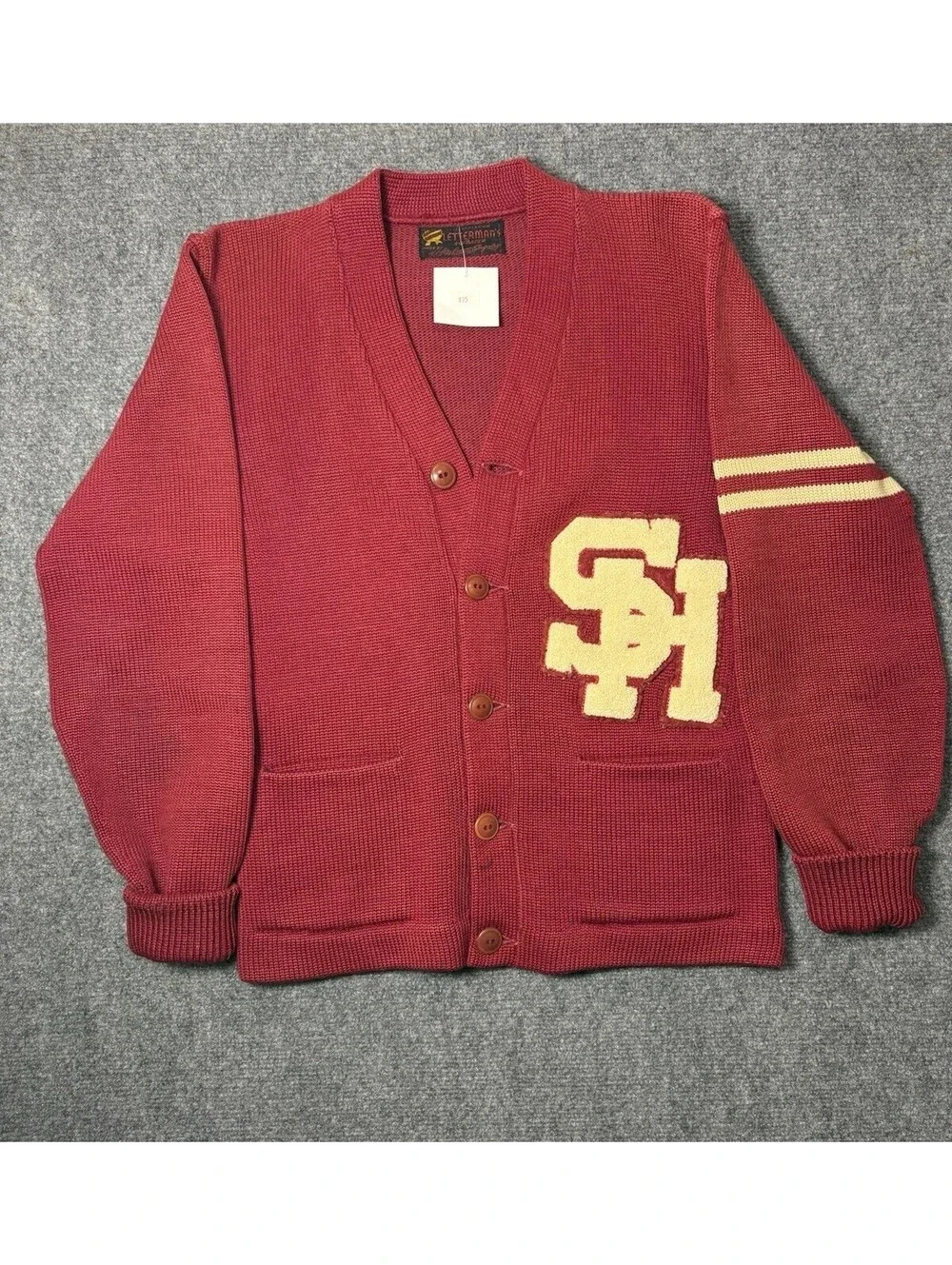 Vintage 1950s Burgundy Wool Letterman Cardigan 0118